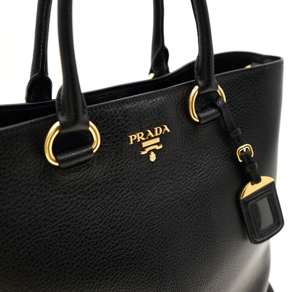 Prada Tote Large Shopping Shoulder Bag Vitello Phenix Black Leather 1BG8… - Picture 5 of 7